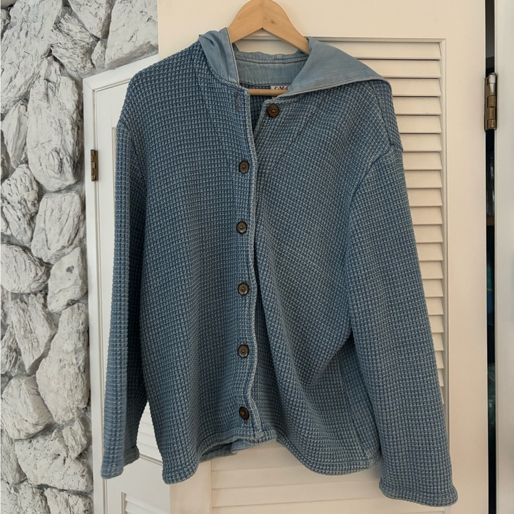 Vintage COTTON Blue Button-Up Hoodie